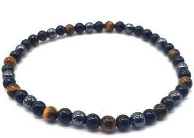 Bracciale Ossidiana nera Ematite Occhio di Tigre perline 4mm