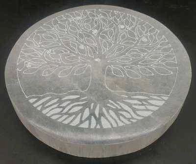 Porta incenso Selenite tondo albero della vita 10 cm
