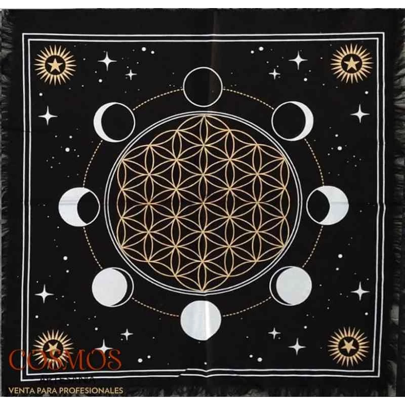 Tappetino Fiore della vita con fase lunare per carte/Altare -- 60x60 Cm