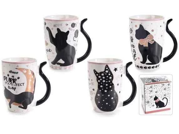 Tazza in porcellana con manico a codina di gatto in scatola regalo
