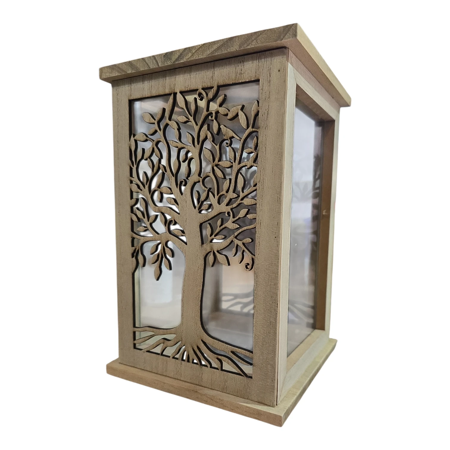 Lanterna marrone in legno decoro "Albero della Vita" da appendere