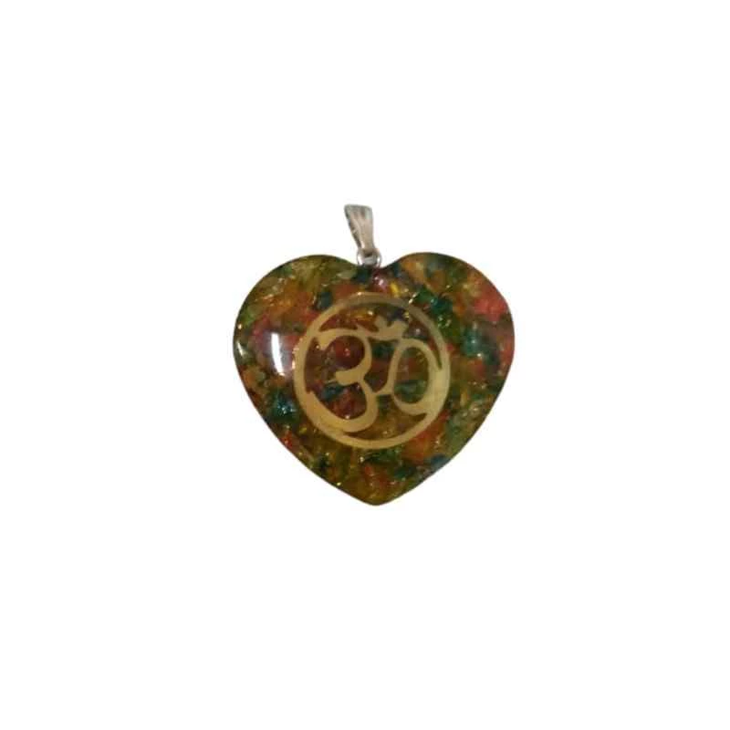Orgonite Ciondolo 7 Chakra a forma di cuore simbolo OM -- 3,7 Cm