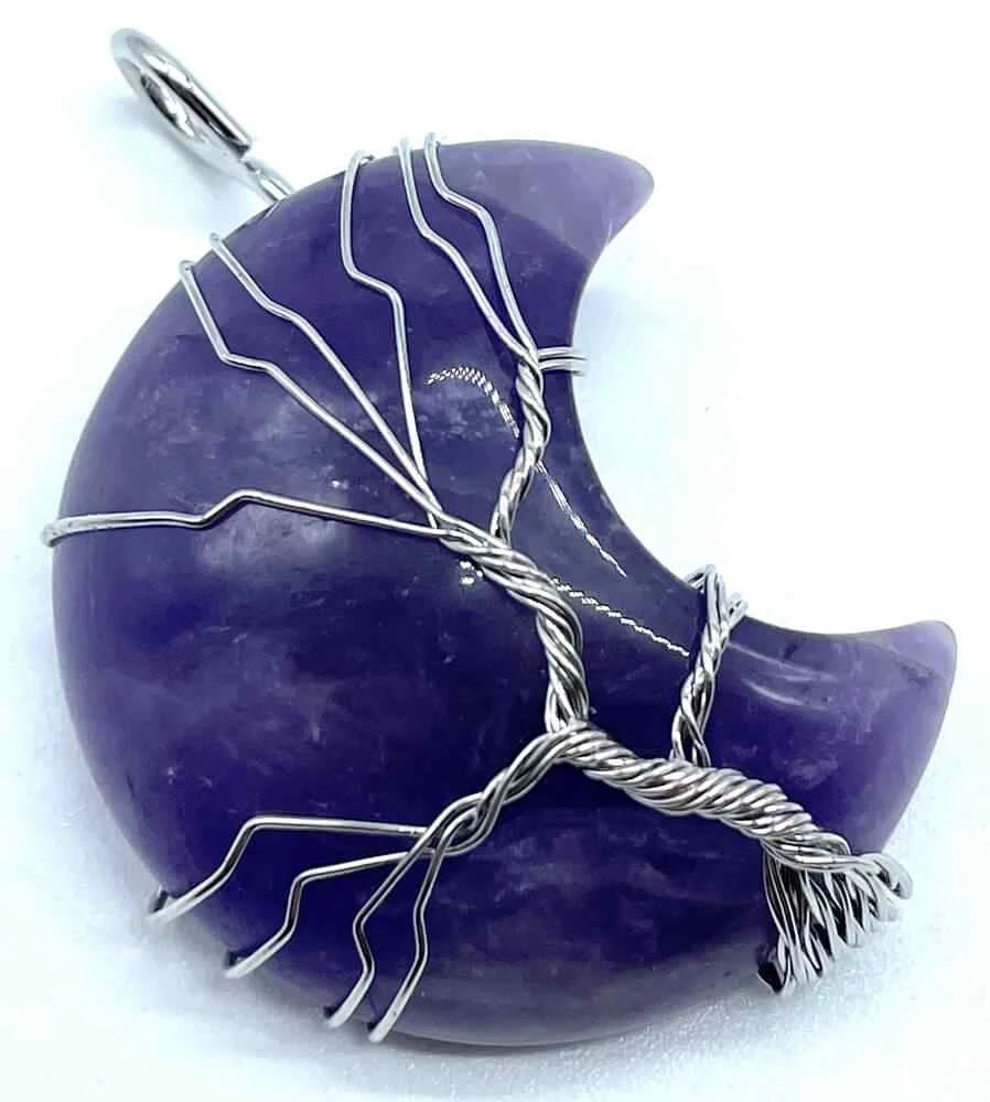 Ciondolo Luna con Albero della Vita in Ametista