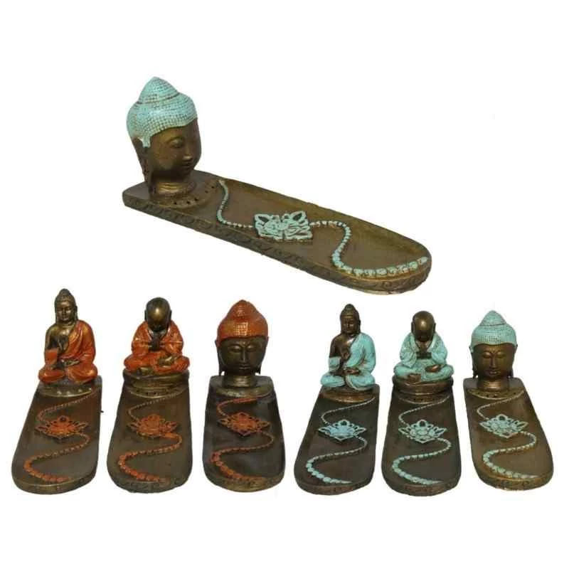 Portaincenso resina testa budda mantello verde 30 cm