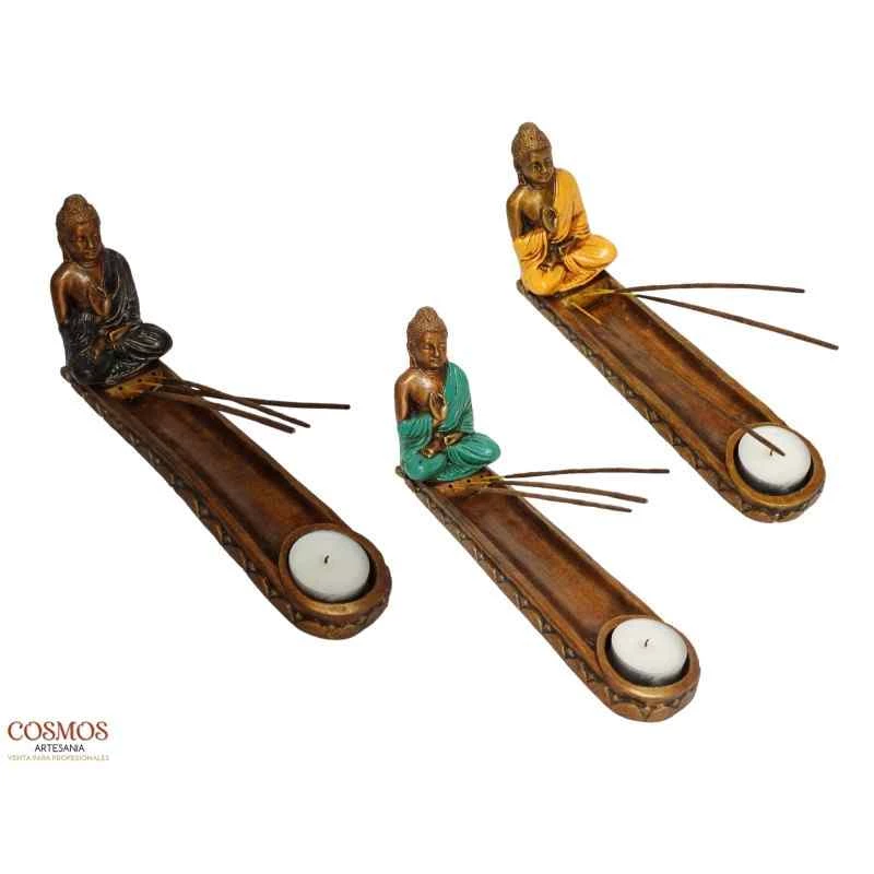 Portaincenso e lumino resina budda thai mantello verde 27 cm