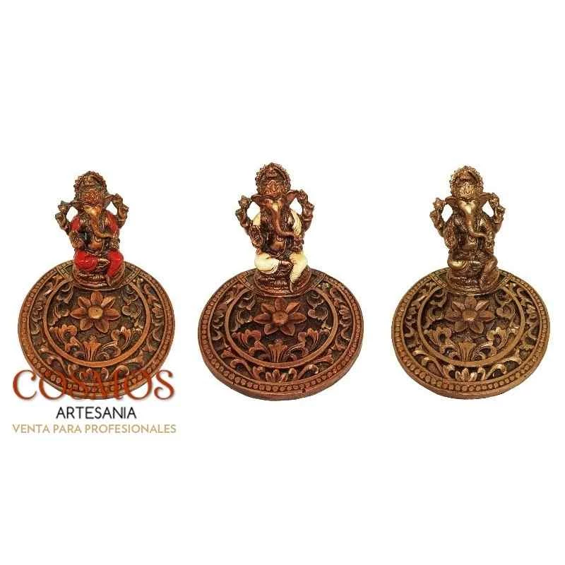 Porta incenso Ganesh base rotonda in resina -- 15x11 Cm