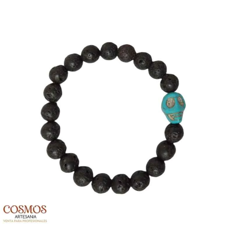 Bracciale Pietra di Lava con teschio colorato perle 8 mm