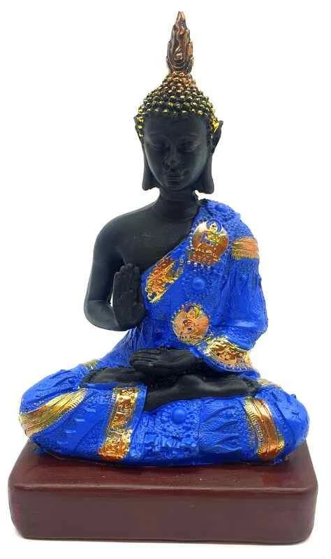 Statua Buddha Thai mantello blu e oro cm 18