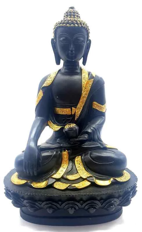 Statua Buddha offerta  nera e oro mano abbassata cm 28