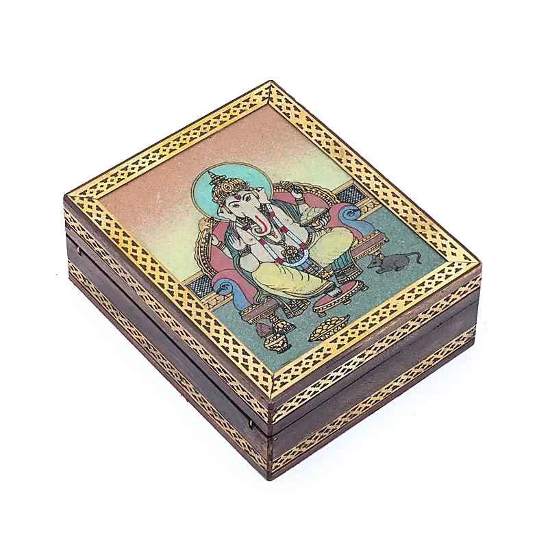 Scatola Per Tarocchi Ganesh In Legno Di Mango -- 13,5x11x5cm