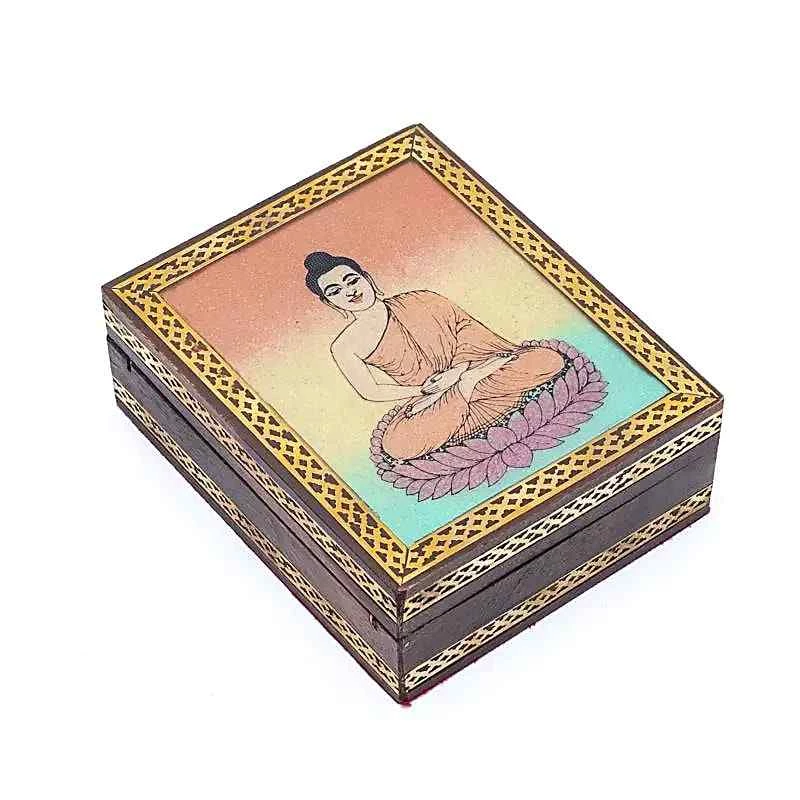 Scatola Per Tarocchi Buddha In Legno Di Mango -- 13,5x11x5cm