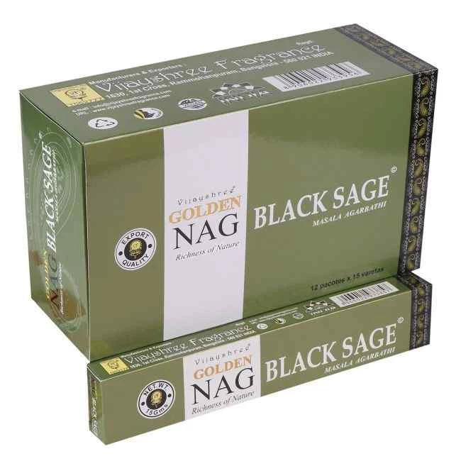 Incenso Vijayshree Golden Nag Black Sage -- 1 confezione da 15 g