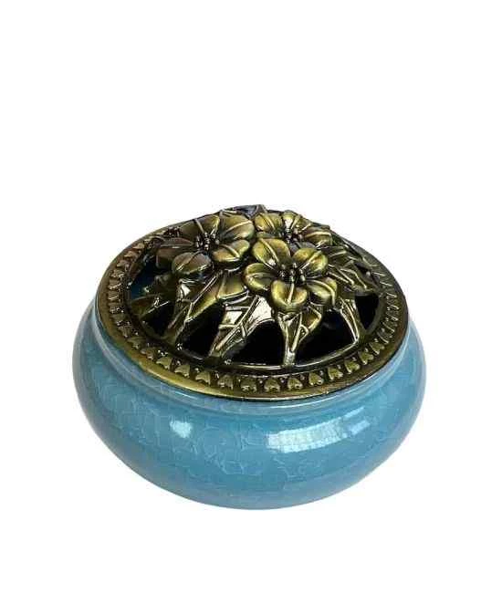Porta incenso per coni in ceramica blu cm 10x6
