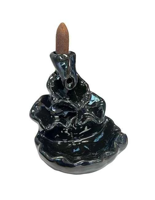 Incensiera in ceramica con riflusso backflow -- Foglie di loto-- 9,5x10,5cm