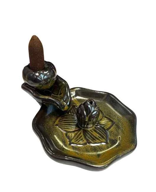 Incensiera in ceramica marrone con riflusso backflow Fiore di loto -- 13x5cm