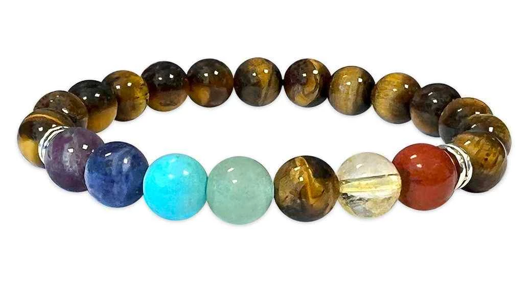 Bracciale Occhio di Tigre 7 chakra perle A 8mm