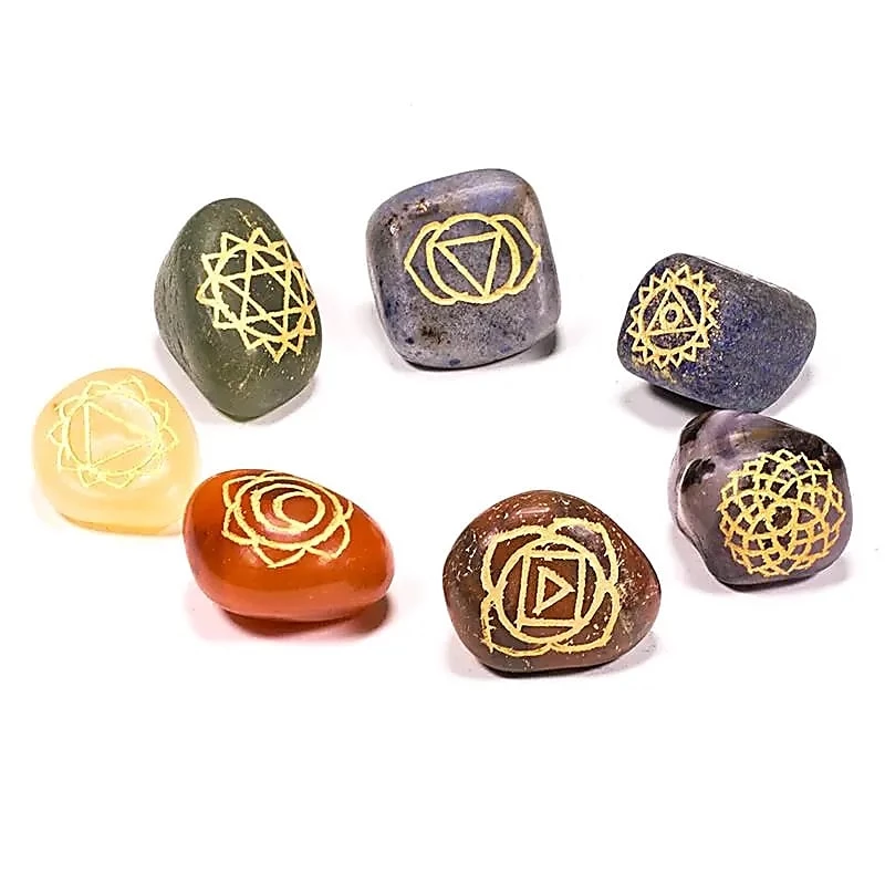 Set  pietre incise con simboli 7 chakra