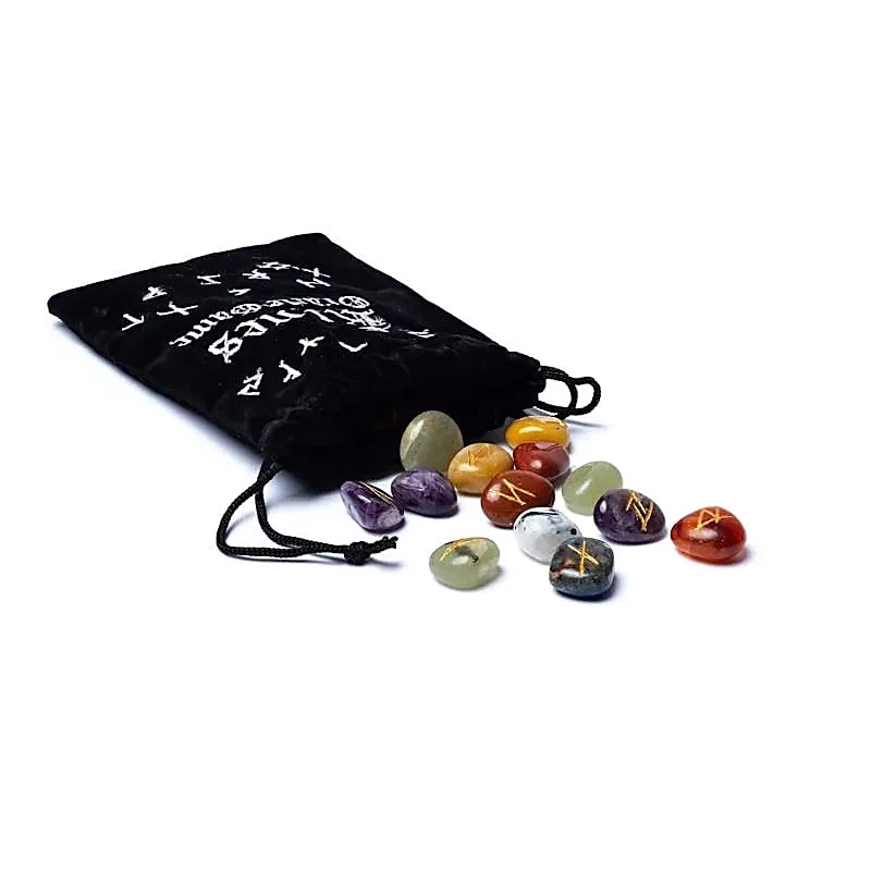 Set oracolo Rune 7 chakra -- 25 pietre in sacchetto di velluto