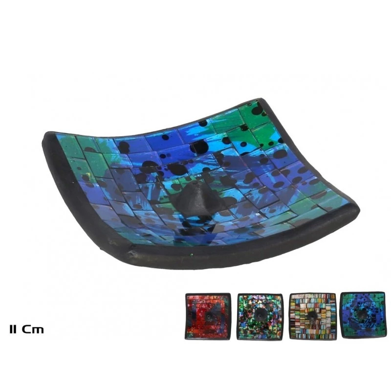Porta incenso a barca quadrato con mosaico in resina -- 11 Cm colori assortiti