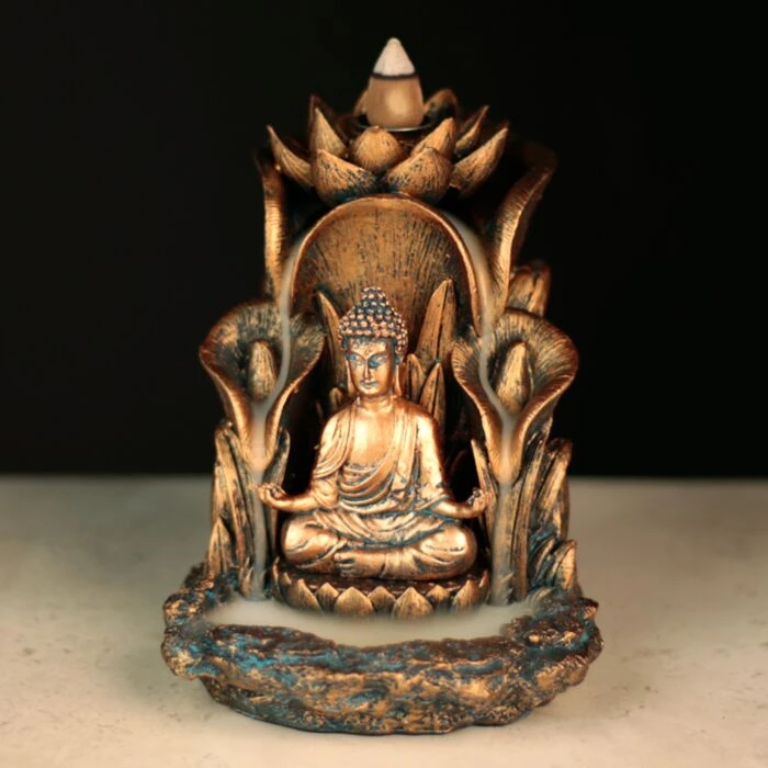 Incensiera in resina con riflusso  backflow buddha thailandese-- cm 13,5x10,5