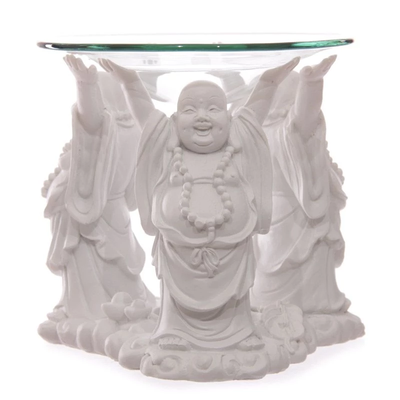 Brucia Essenze in resina e vetro - Buddha bianco sorridente