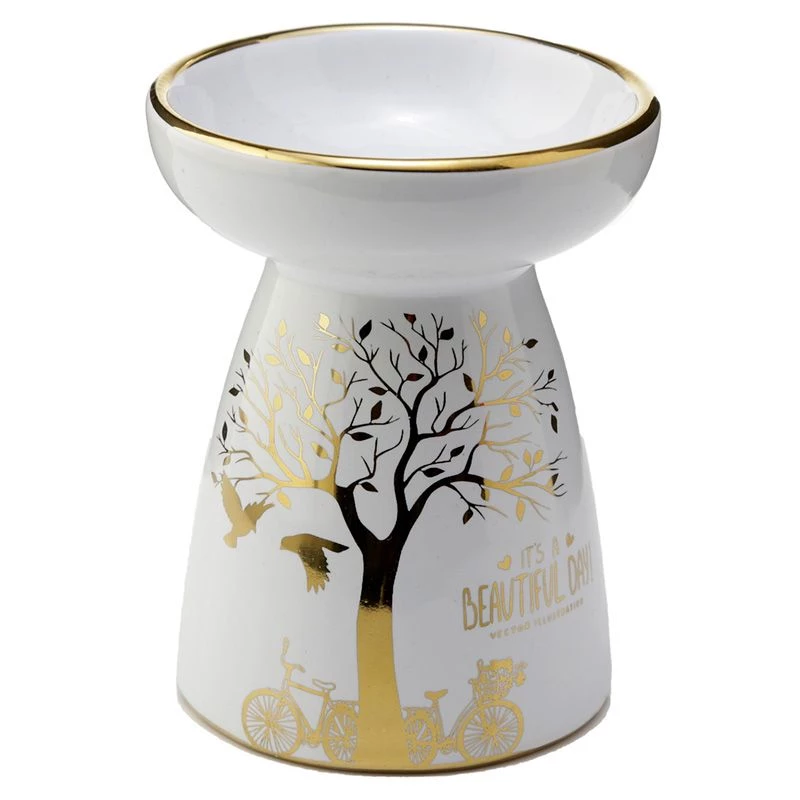 Brucia Essenze in ceramica colore bianco con albero dorato