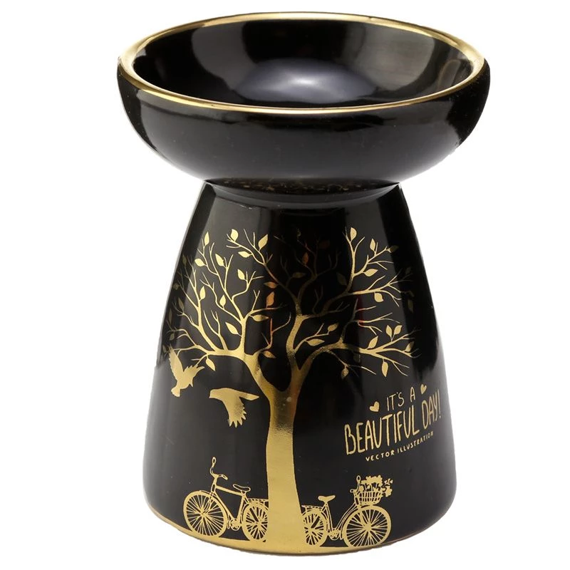 Brucia Essenze in ceramica colore nero con albero dorato