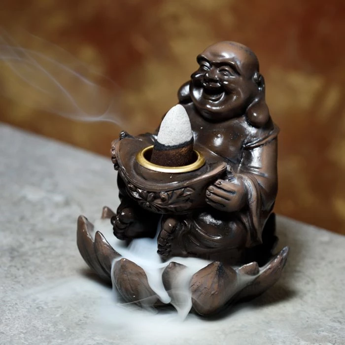 Incensiera in resina con riflusso  backflow budda della fortuna-- cm 8,5x7