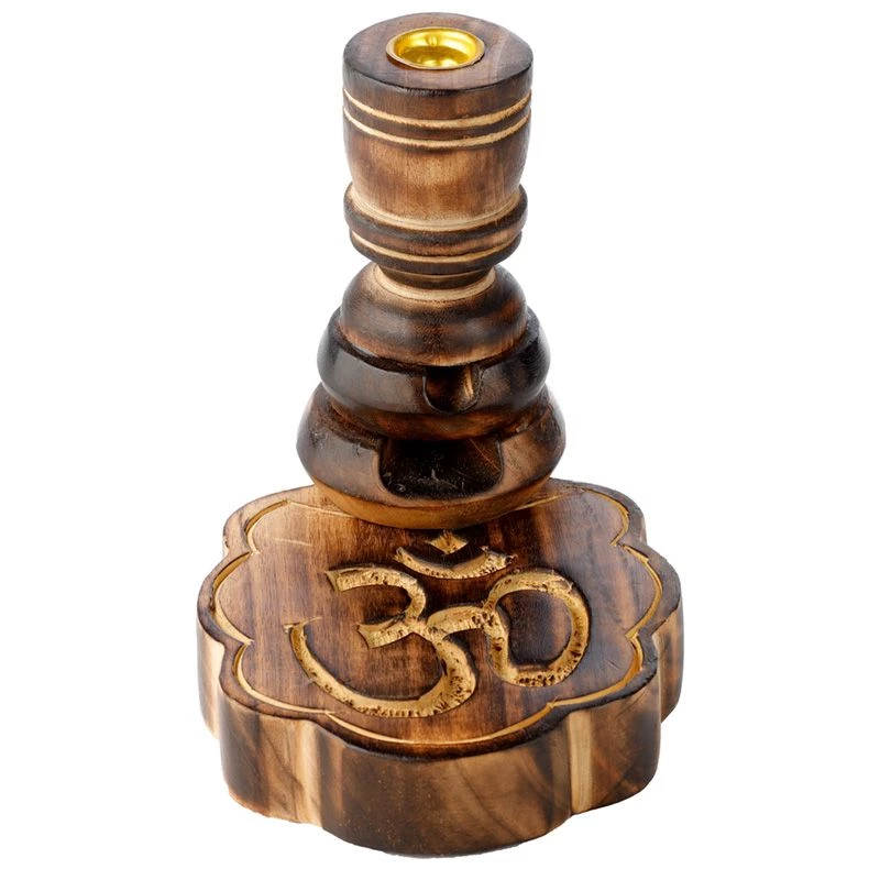 Incensiera in legno di mango a flusso inverso backflow -- Om -- 12x10 cm
