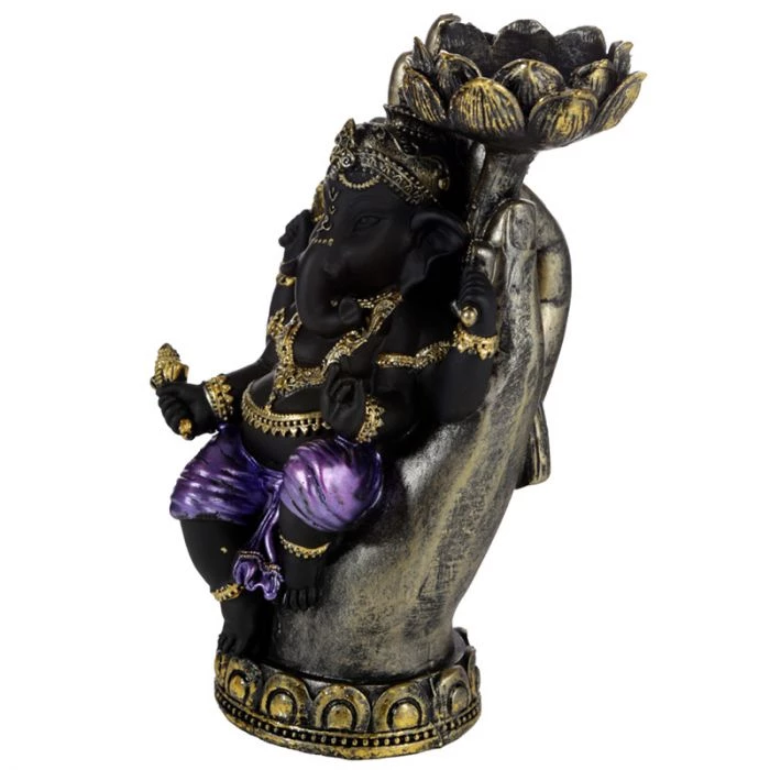 Portalumino Ganesh mano con loto  -11X10X16 cm