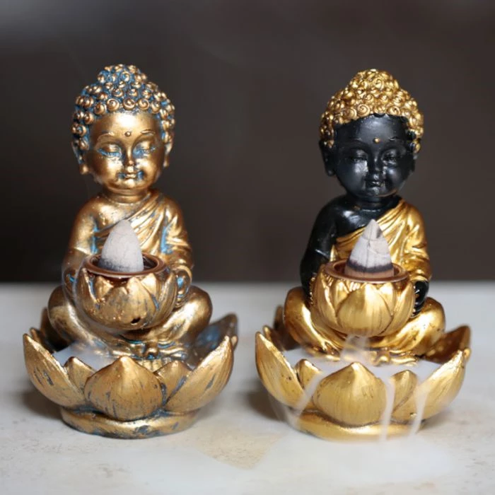 Incensiera in resina con riflusso backflow-- buddha -- cm 10x6,5