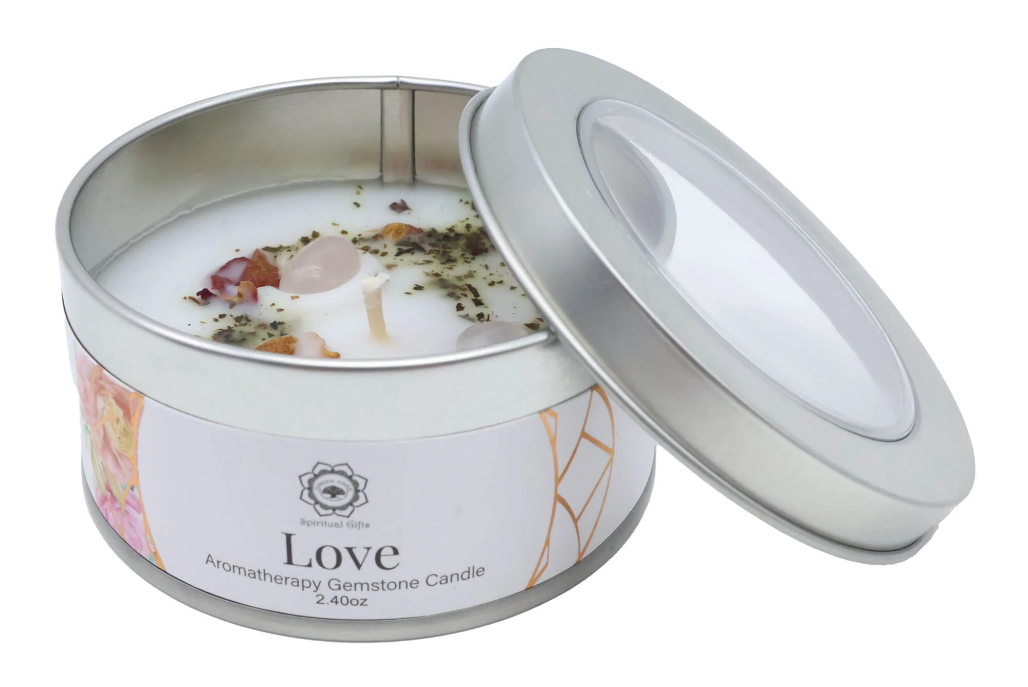 Candela  Amore con Quarzo rosa e Rosa 70g