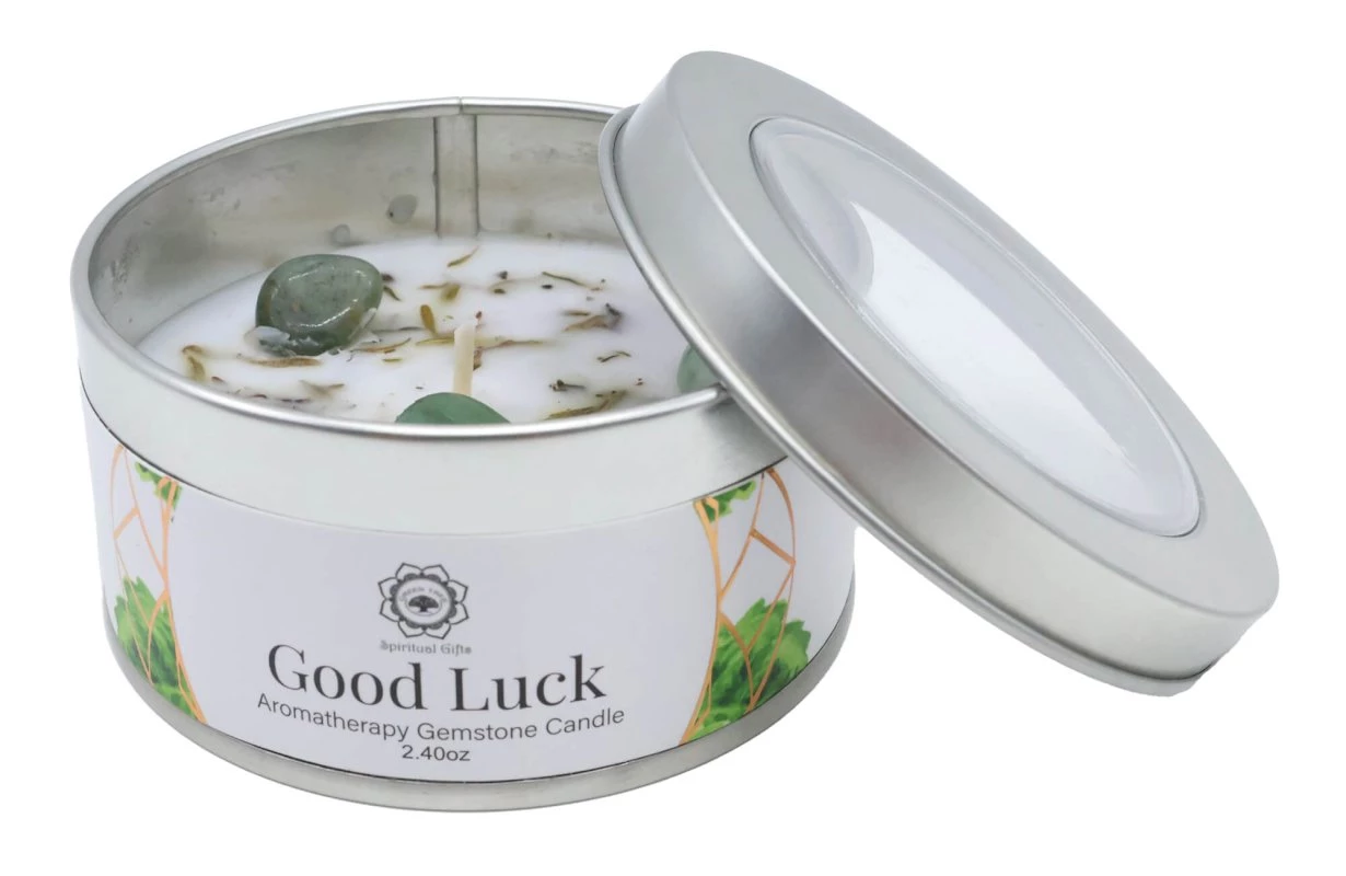 Candela Buona Fortuna con Avventurina Verde e Patchouli 70g