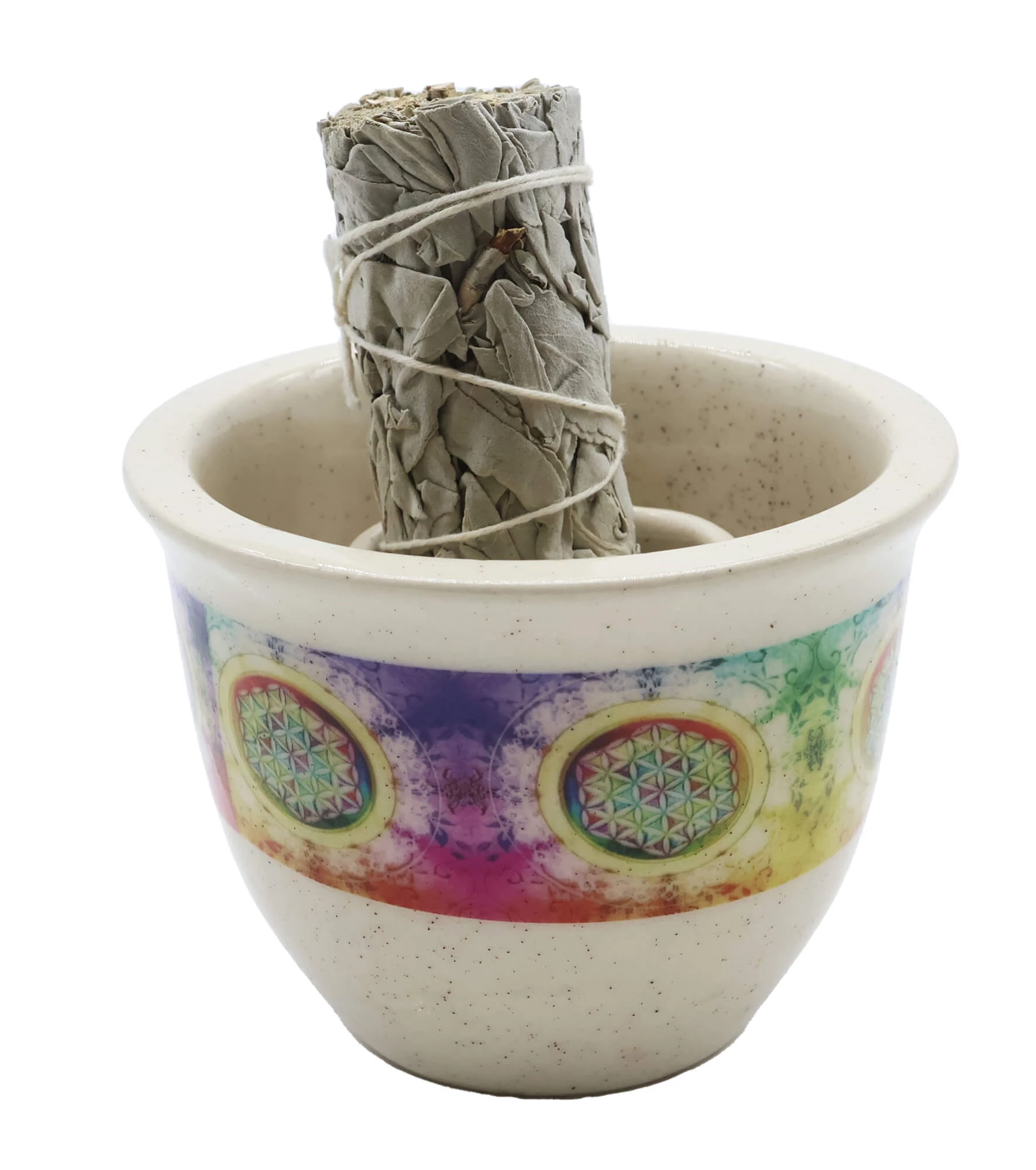 Bruciatore in ceramica per fumigazione  fiore della vita bianco cm 8x9