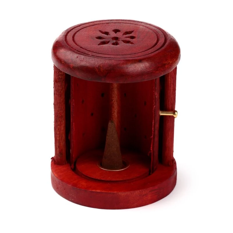 Porta incenso cilindro per coni con porta scorrevole - 10 cm in legno