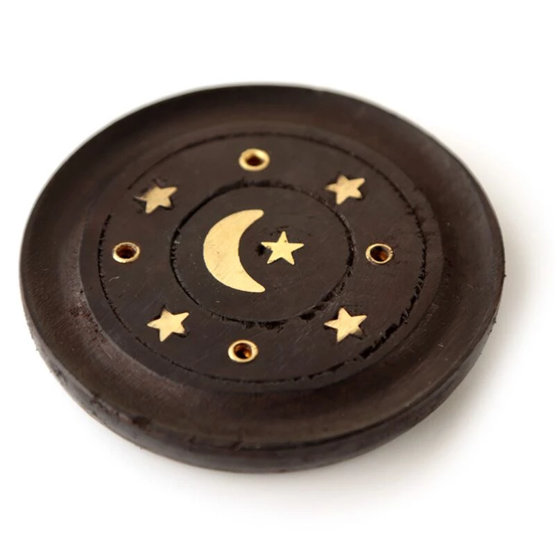 Porta incenso Bastoncini - coni luna e stella - 7 cm in legno di mango nero