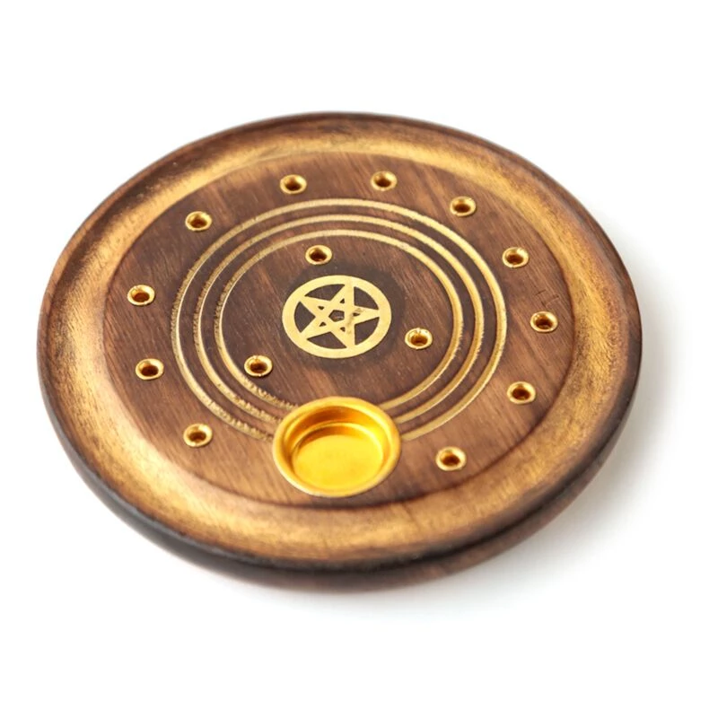 Porta incenso per bastoncini e coni pentagramma 10 cm in legno di mango