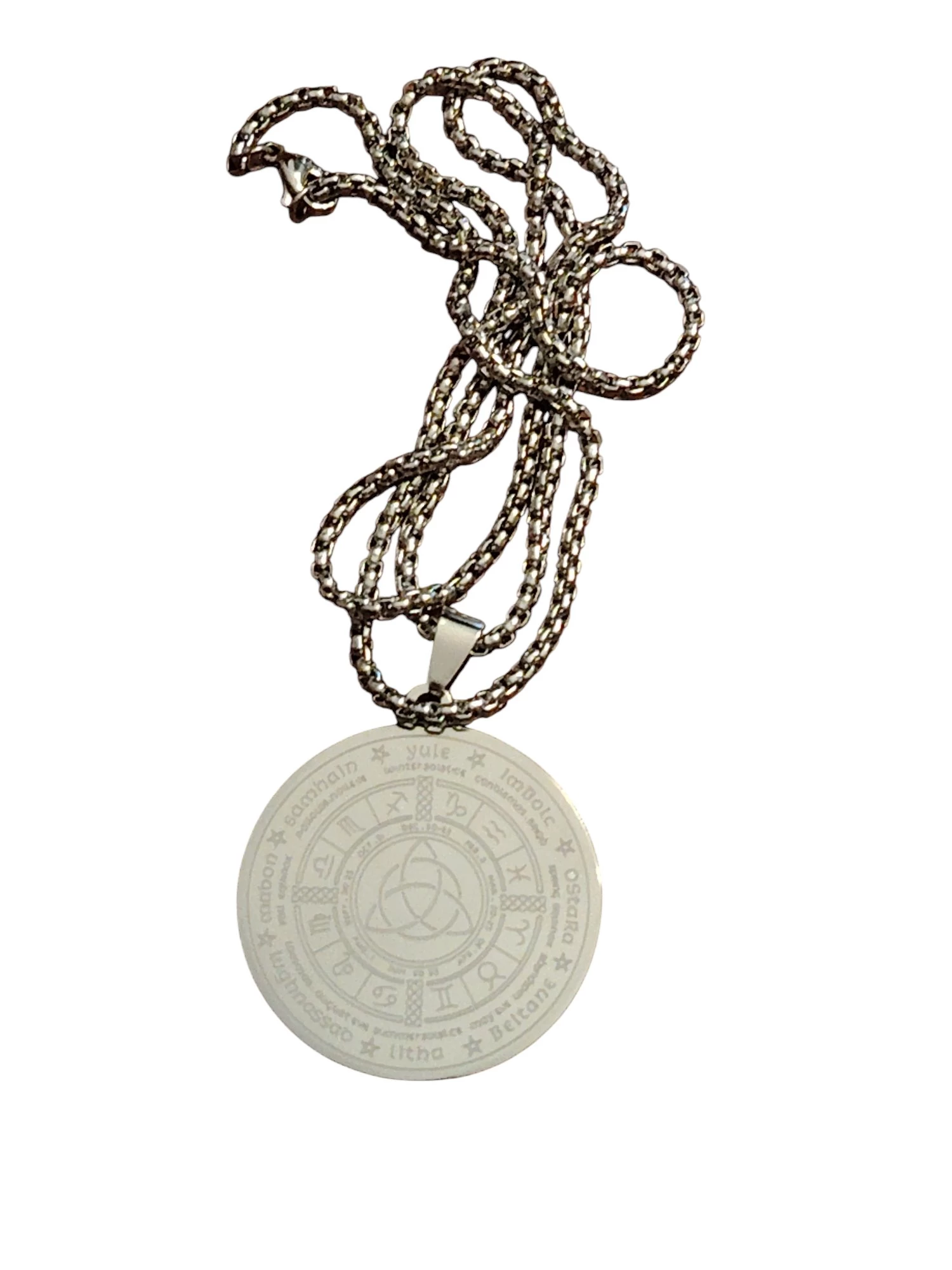 Amuleto Triquetra e calendario pagano in acciaio