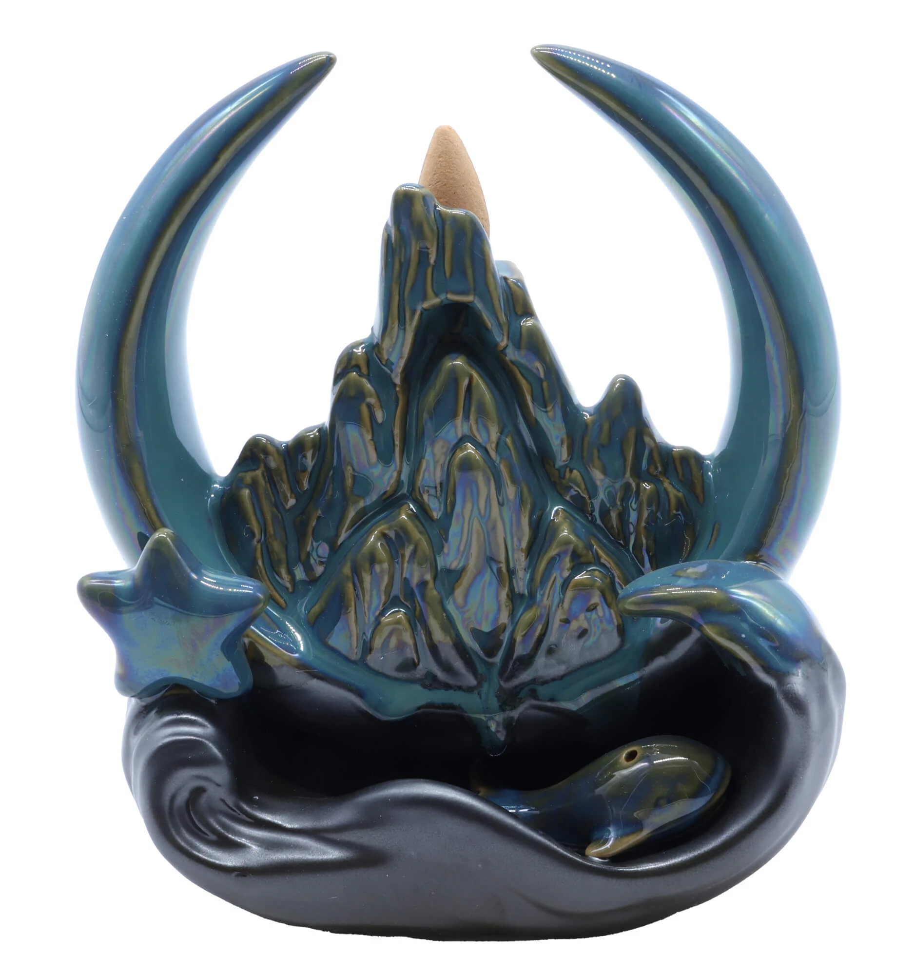 Incensiera in ceramica con riflusso backflow -- Moon Star --  cm 17