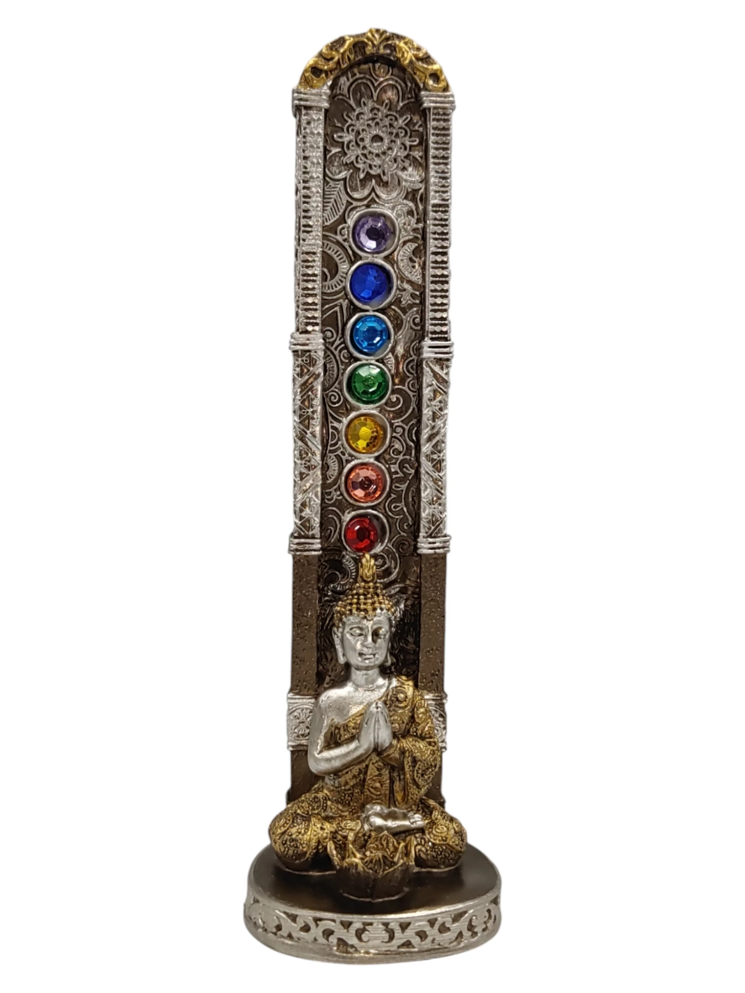 Porta incenso buddha Argentato 7 Chakra -- 6x19 Cm