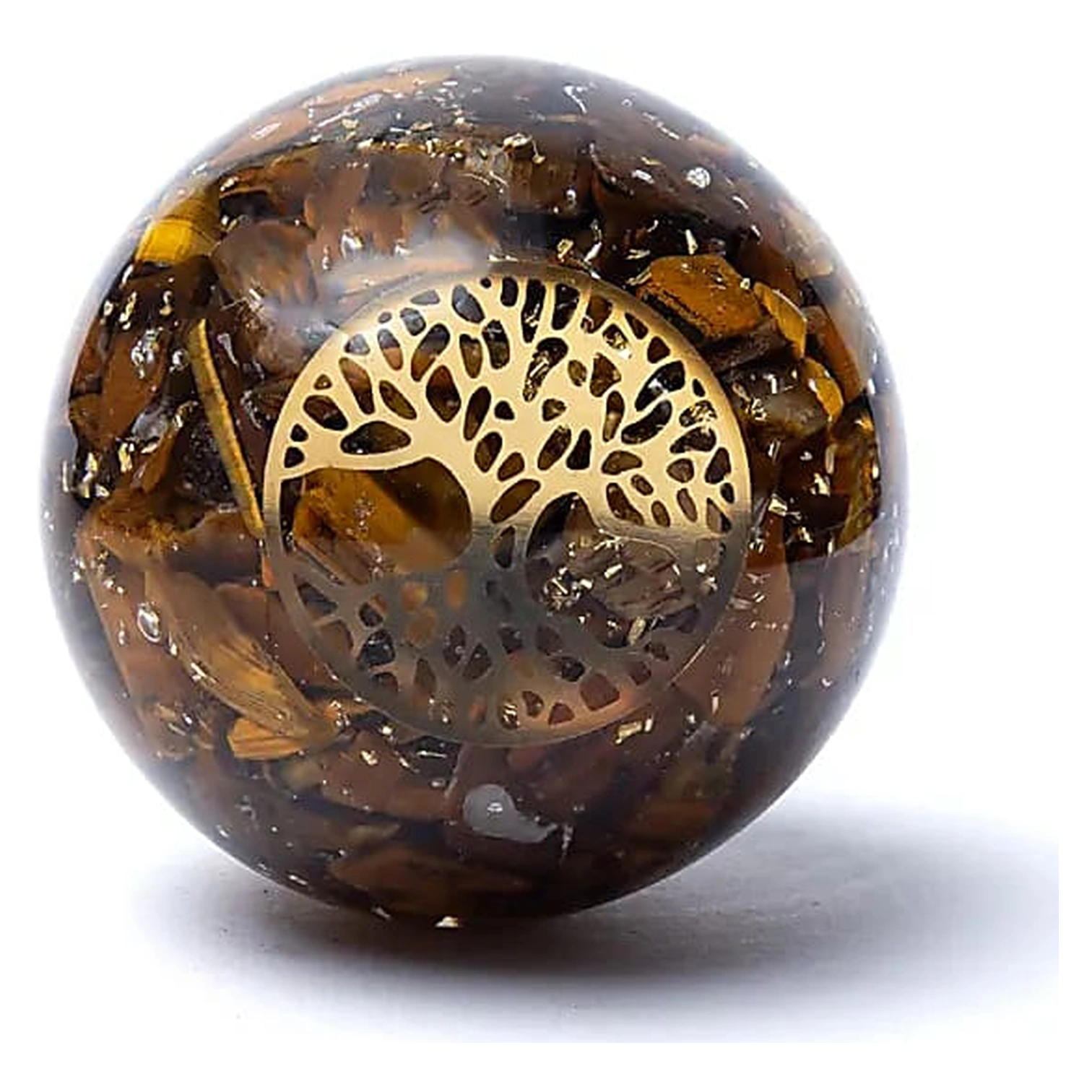 Sfera Orgonite Occhio di Tigre Albero  della Vita -- 5,5 Cm
