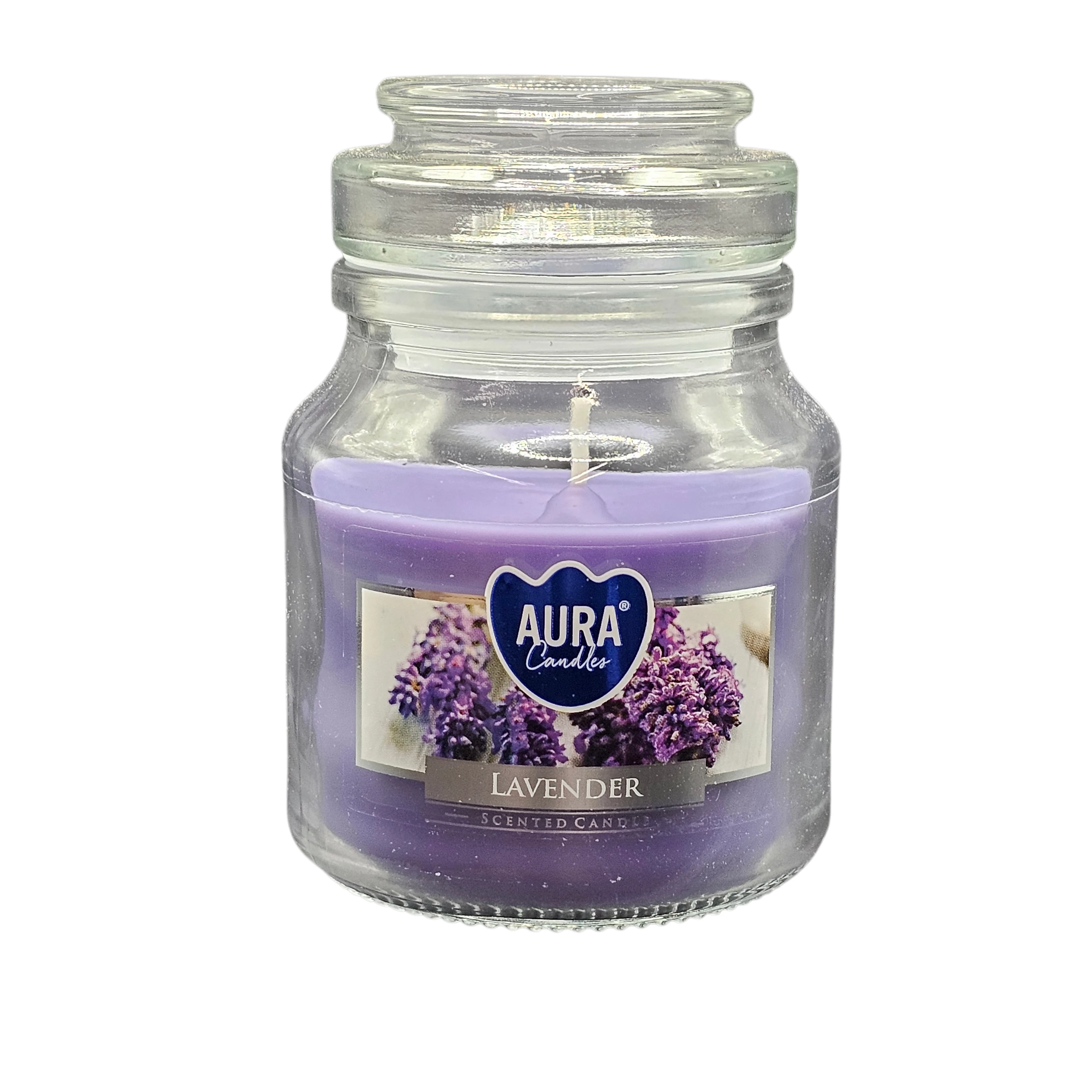 Candela Aura in vetro Lavanda