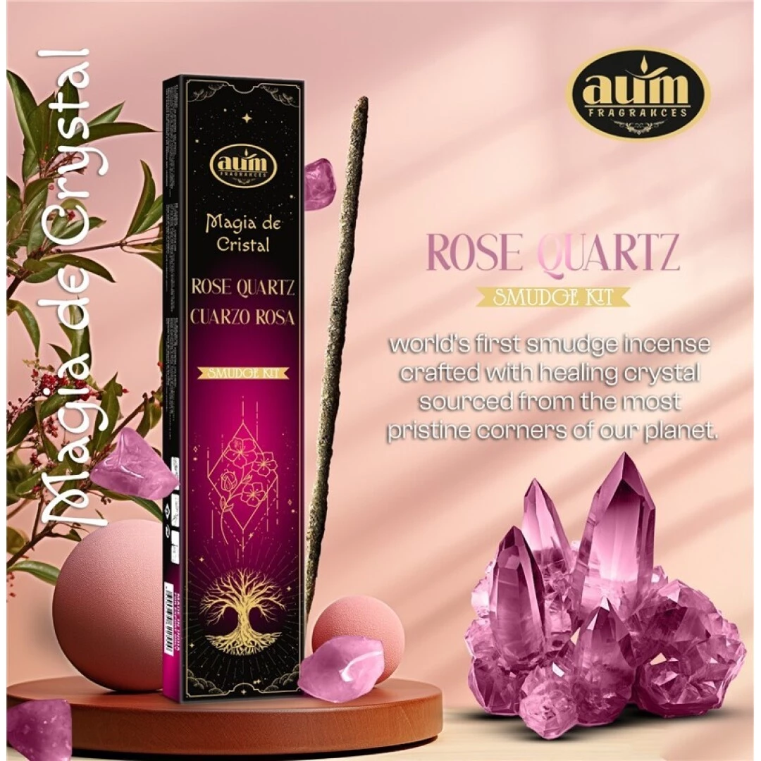 Incenso Aum Magia dei Cristalli con Pietre di Quarzo Rosa -- 20Gr