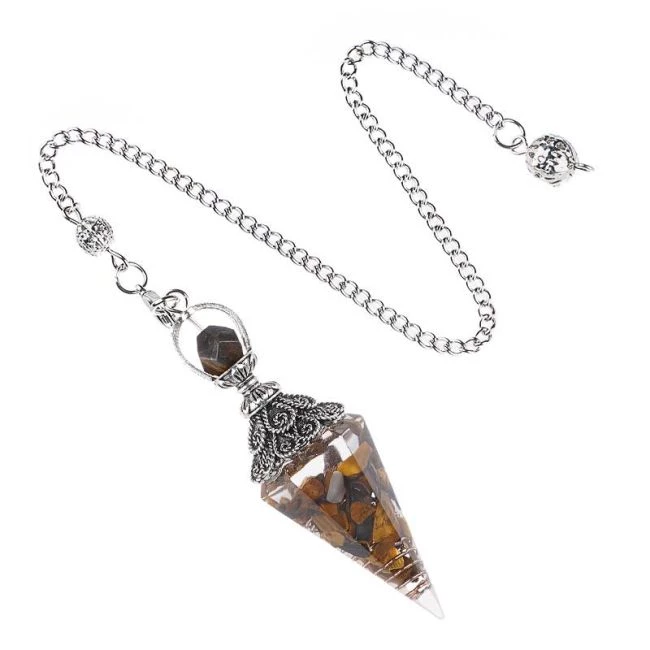 Orgone Pendolo In Occhio di tigre Sfaccettato Albero della Vita 7 Chakra-- 15g 6 cm