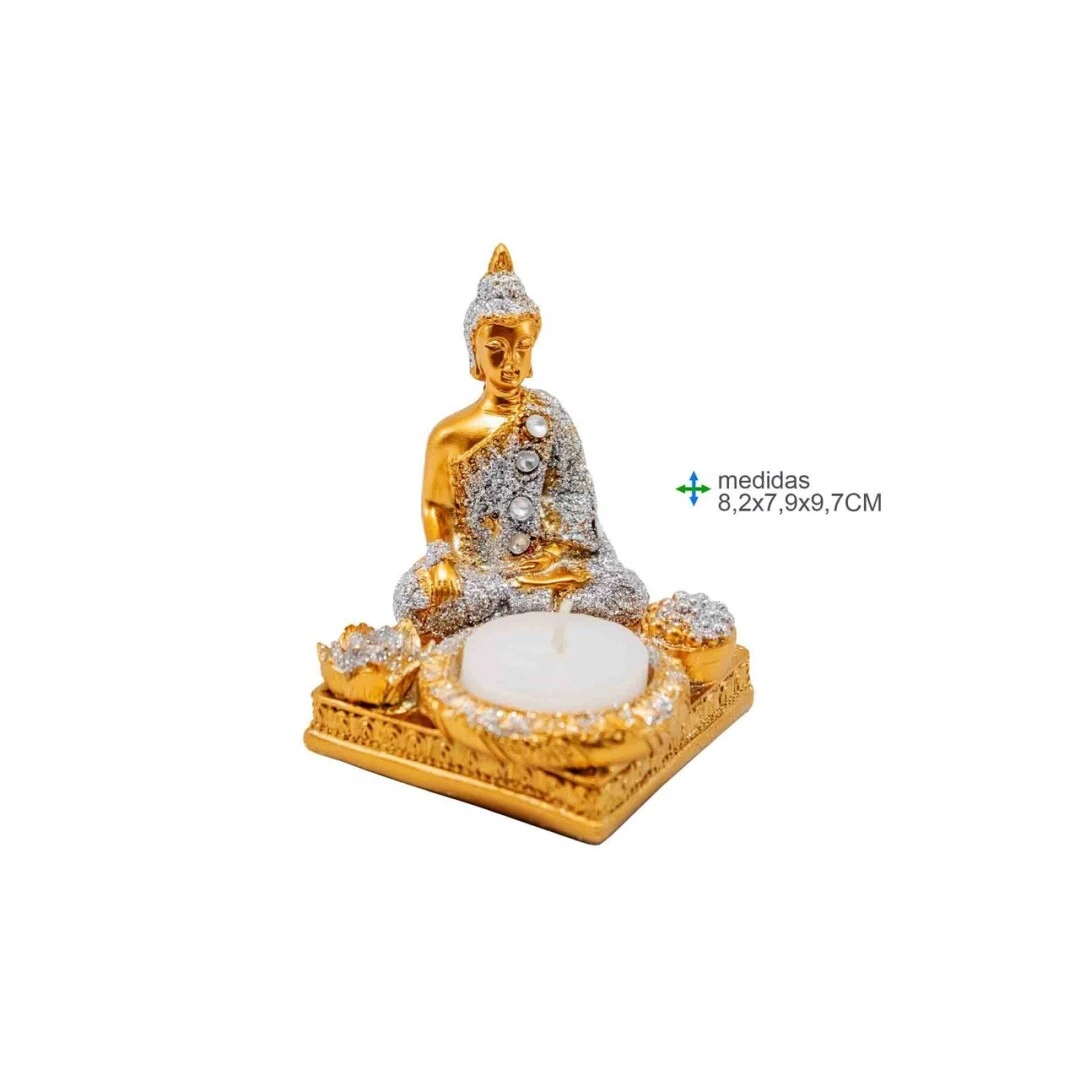 Portacandela Buddha Dorato con Brillantini  cm10x8