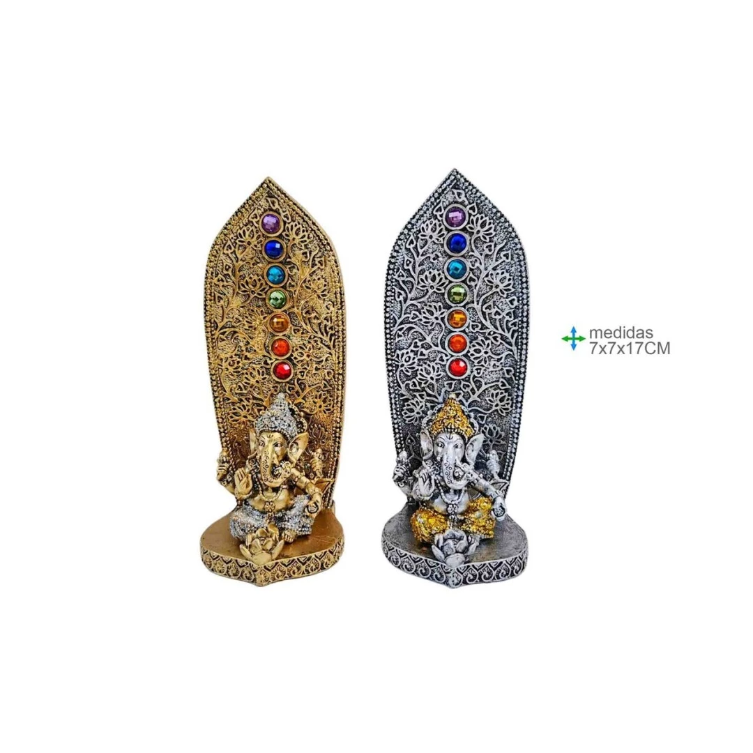Porta incenso Ganesh Argento 7 Chakra -- 17x7 Cm