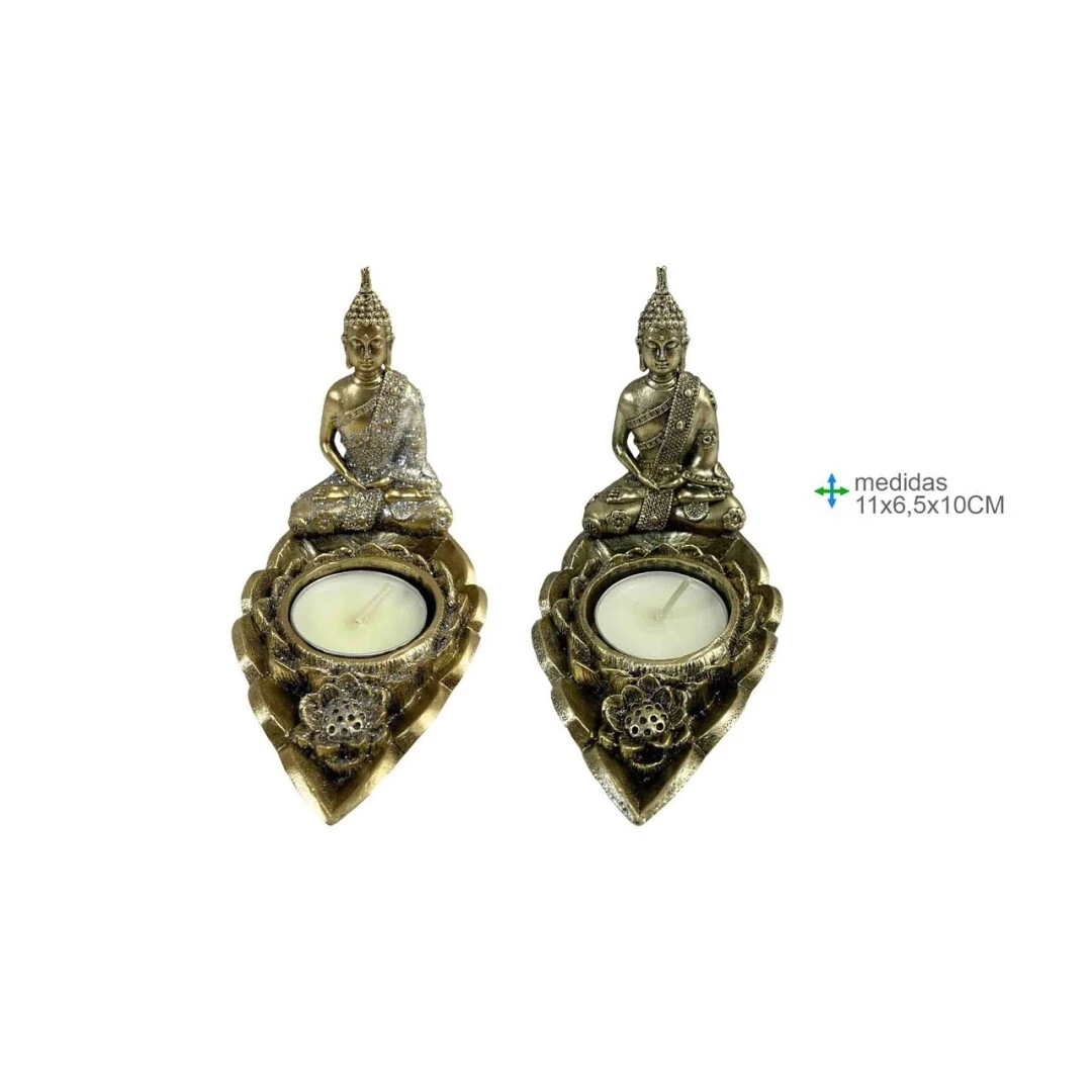 Portacandele Buddha Dorato iin Resina cm 11x10